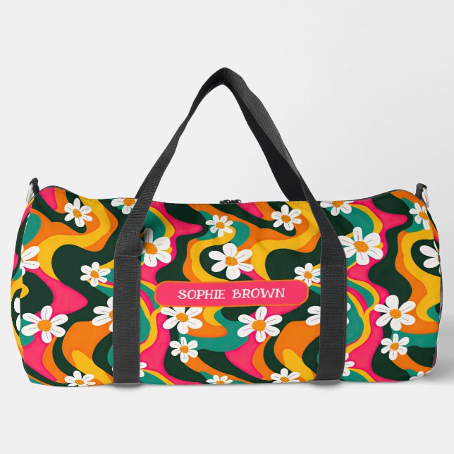 Floral Retro Pattern with Name Colourful Duffle Bag (Front)