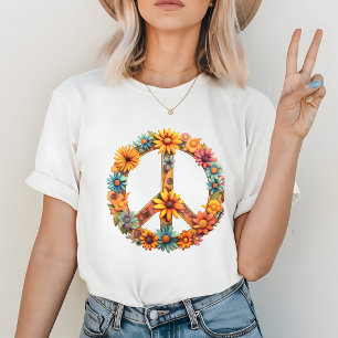Floral Retro Peace Sign  T-Shirt