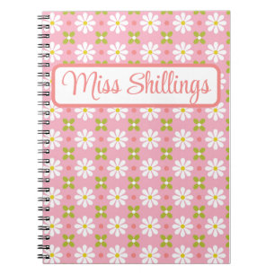 Floral Retro Pink and Green Personalised  Notebook