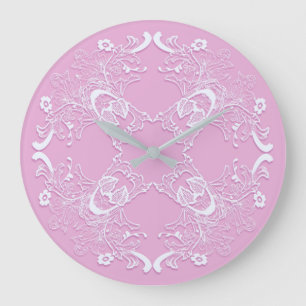 Floral retro pink lace design. large clock