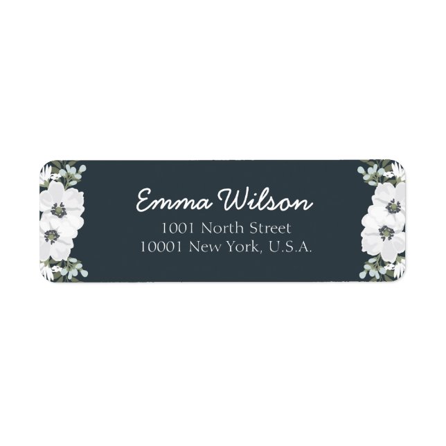 Floral Return Address Labels With White Flowers (Front)