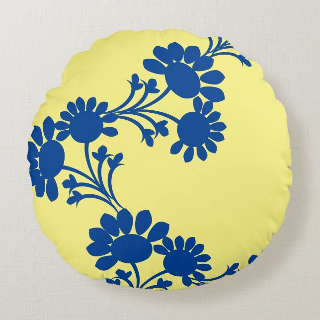 Floral Reversible Yellow Red  Round Pillow (Front)