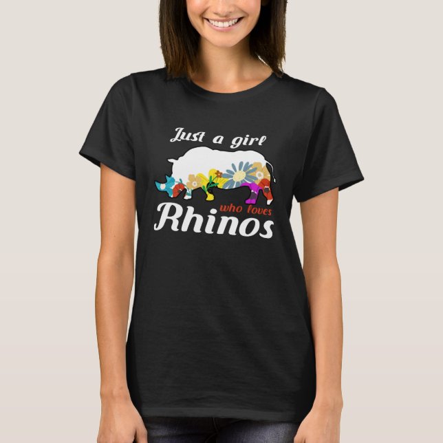 Floral Rhino Silhouette Just A Girl Who Loves Rhin T-Shirt (Front)