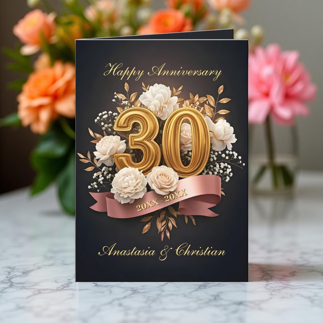 Floral Ribbon Emerald Anniversary Golden 30 Years  Card (Creator Uploaded)