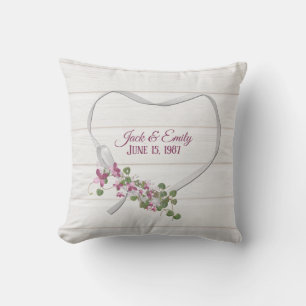 Floral Ribbon Heart with Wedding Date Cushion