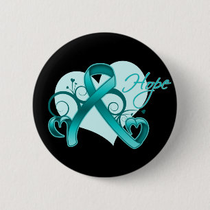 Floral Ribbon Hope - Teal Ribbon 6 Cm Round Badge
