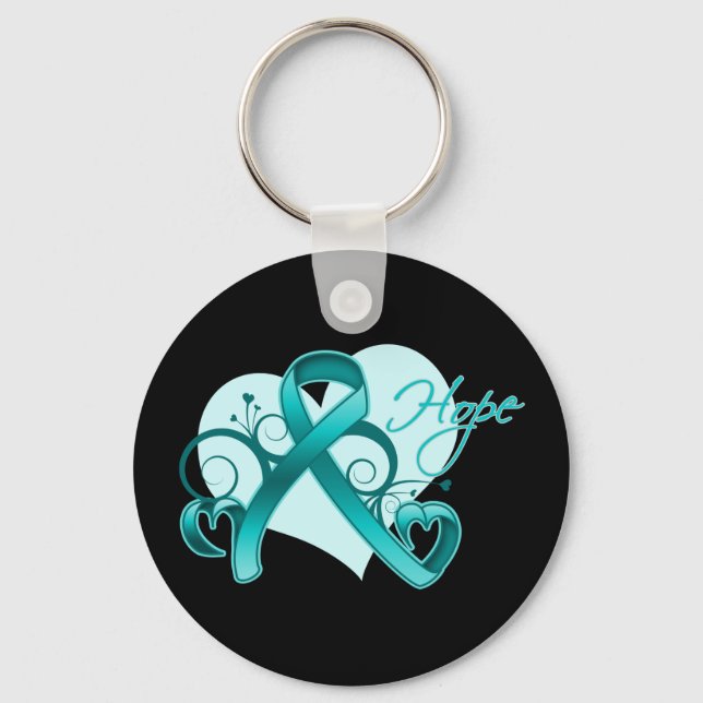 Floral Ribbon Hope - Teal Ribbon Key Ring (Front)