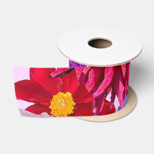 floral ribbon, pink floral ribbon, satin ribbon