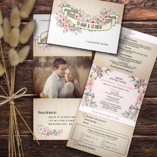 Floral Ribbon Trifold Wedding Invitation w/ RSVP