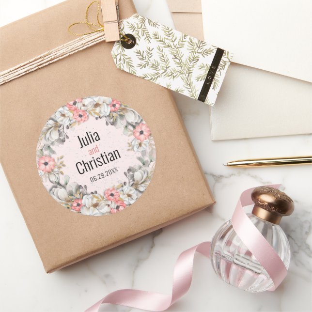 Floral Ribbon Wedding Suite Round Sticker (Gifting)