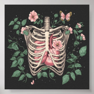 Floral Ribcage and Heart Botanical Illustration Poster
