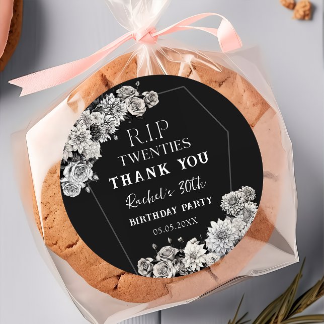 Floral RIP Twenties 30th Birthday Classic Round Sticker (Creator Uploaded)