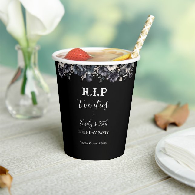 Floral RIP Twenties 30th Birthday Party Paper Cups (Insitu)
