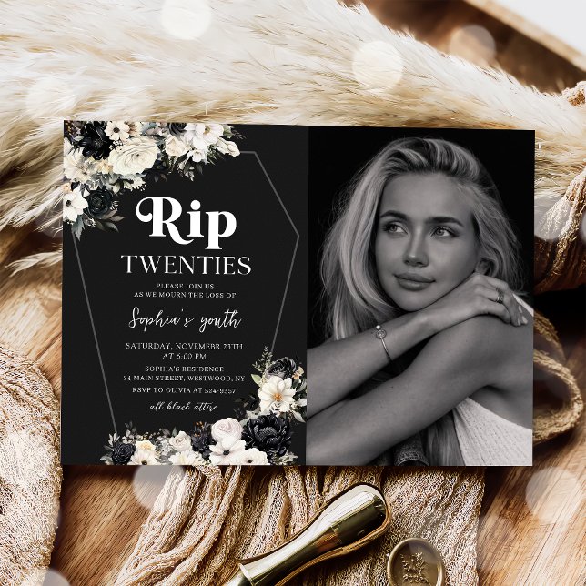 Floral RIP Twenties 30th Birthday Photo Invitation (Creator Uploaded)