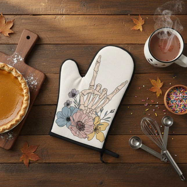  Floral Rock On Skeleton Hand Oven Mitt  (Floral Rock On Skeleton Hand Oven Mitt)