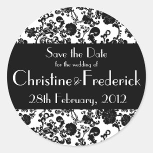 Floral Rococo Wedding, round save the date sticker