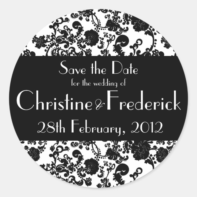 Floral Rococo Wedding, round save the date sticker (Front)