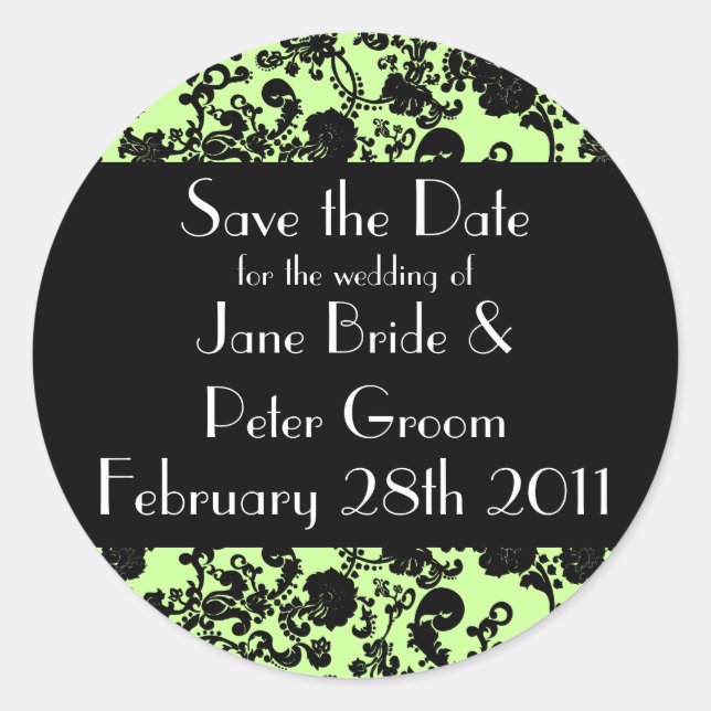 Floral Rococo Wedding, save the date round sticker (Front)