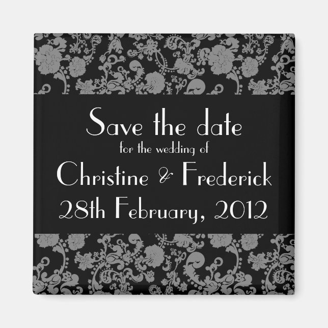 Floral Rococo Wedding, square save the date magnet (Front)