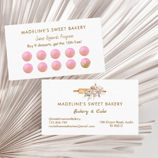 Floral Rolling Pin Bakery Flat Loyalty Card