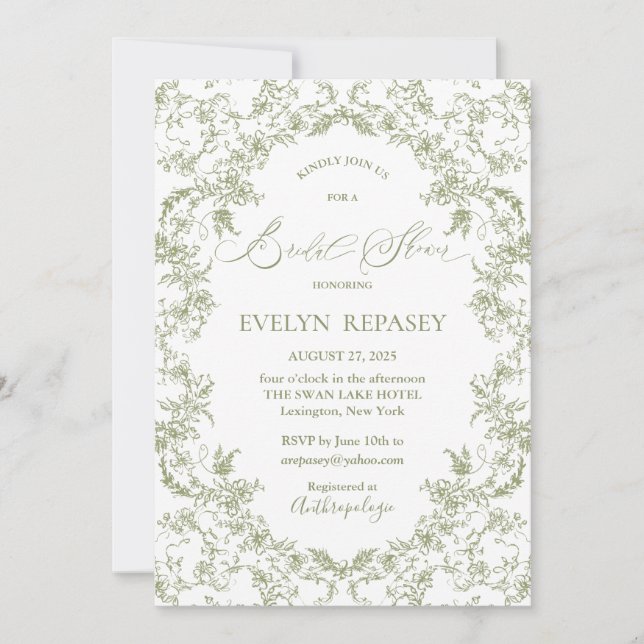 Floral Romance Chinoiserie Eucalyptu Bridal Shower Invitation (Front)