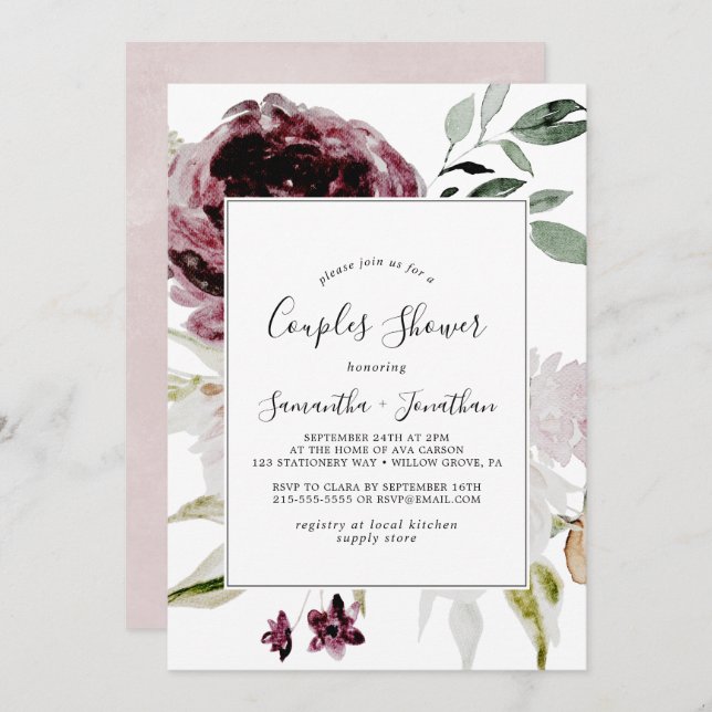 Floral Romance Couples Shower Invitation (Front/Back)