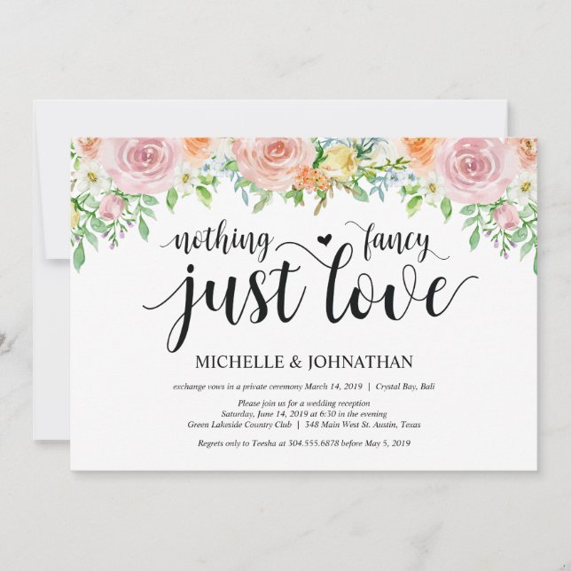 Floral Romance Elopement Reception Invitation Card (Front)