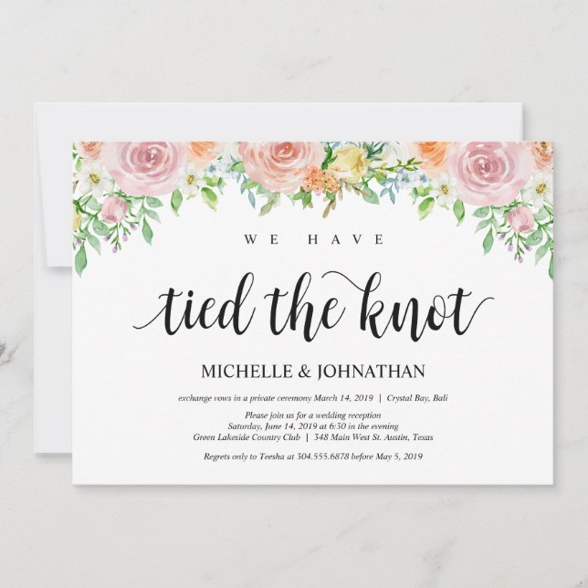 Floral Romance Elopement Reception Invitation Card (Front)