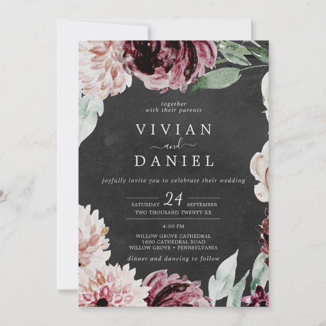 Floral Romance | Grey Casual Wedding Invitation (Front)