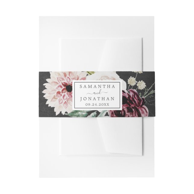 Floral Romance | Grey Wedding Invitation Belly Band (Front Example)