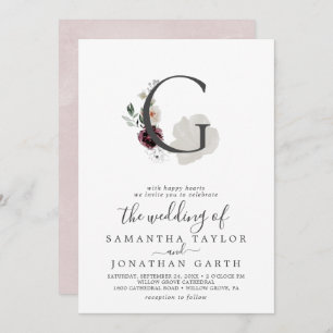Floral Romance Letter G Monogram Wedding Invitation