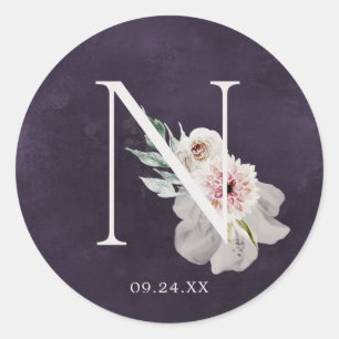 Floral Romance Letter N Monogram Plum Wedding Seal