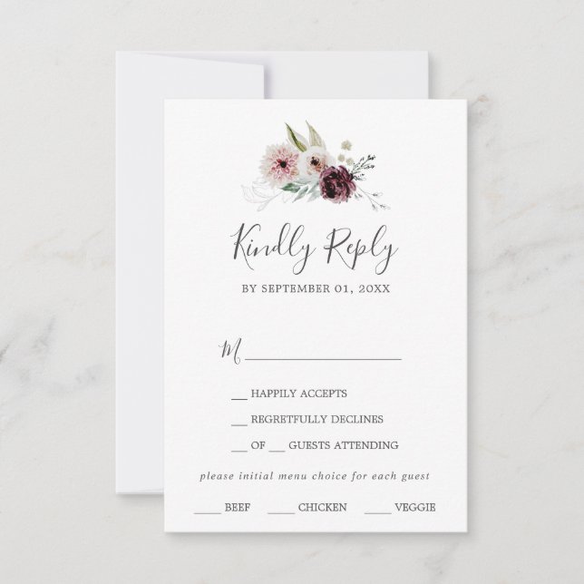 Floral Romance Menu Choice RSVP Card (Front)