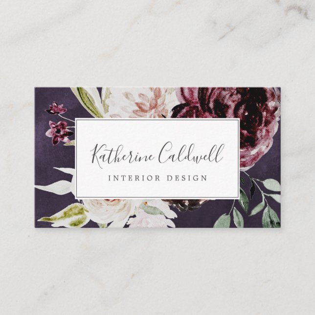 Floral Romance | Plum Business Card (Front)