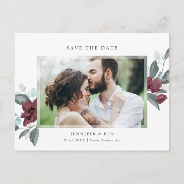 Floral Romance Save the Date Postcard (Front)
