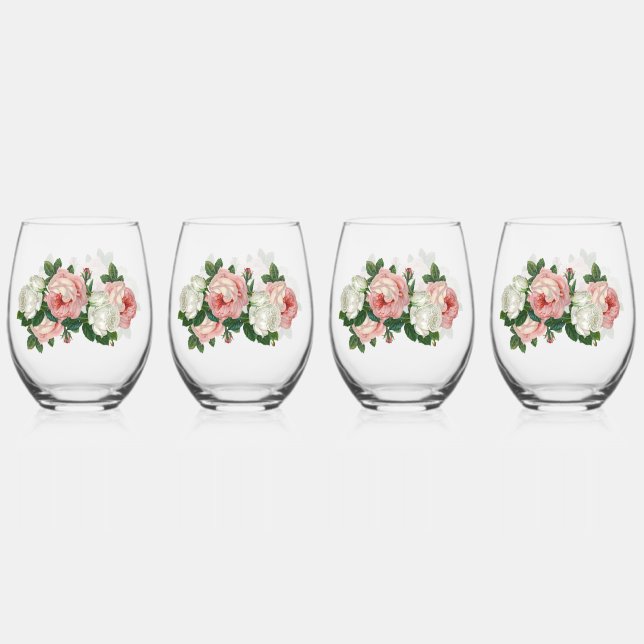 Floral Romance  Stemless Wine Glass (Front)