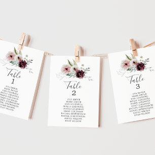 Floral Romance Table Number Seating Chart Cards