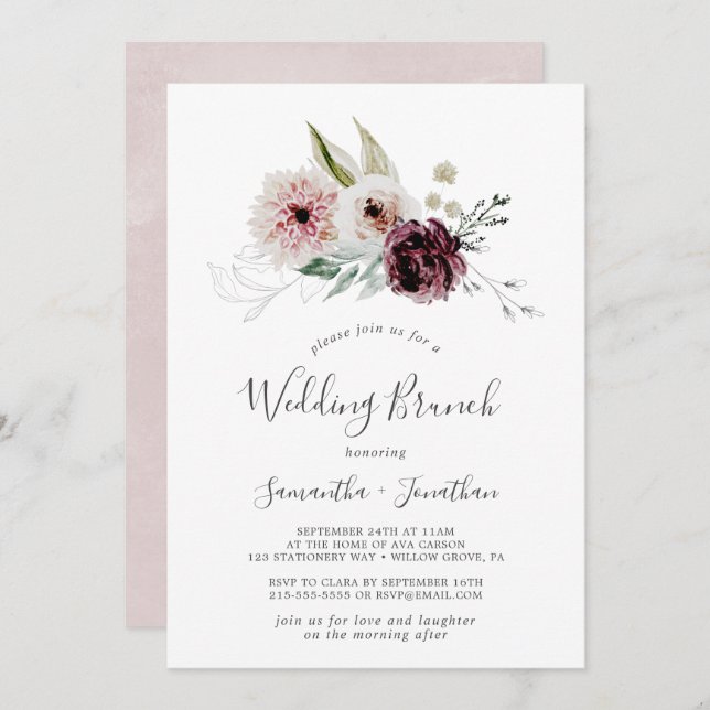 Floral Romance Wedding Brunch Invitation (Front/Back)