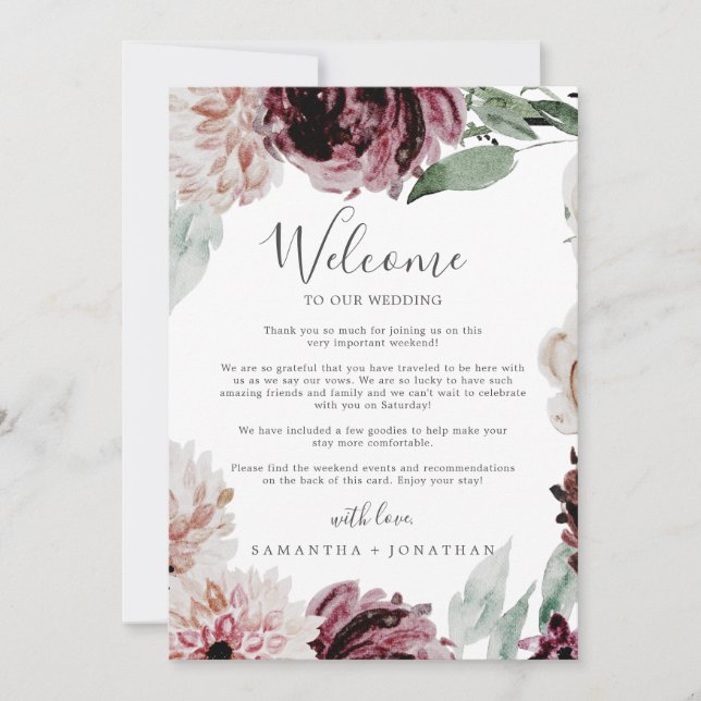 Floral Romance Wedding Welcome Letter & Itinerary (Front)