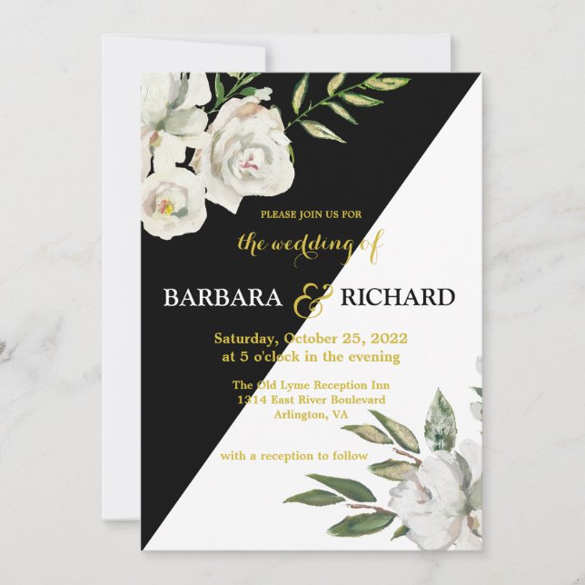 Floral Romantic Black & White Wedding   Invitation (Front)