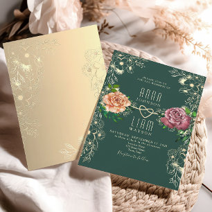 Floral Romantic Emerald Green Wedding Invitation