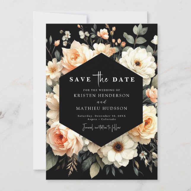 Floral Romantic Peach Wedding Save The Date (Front)