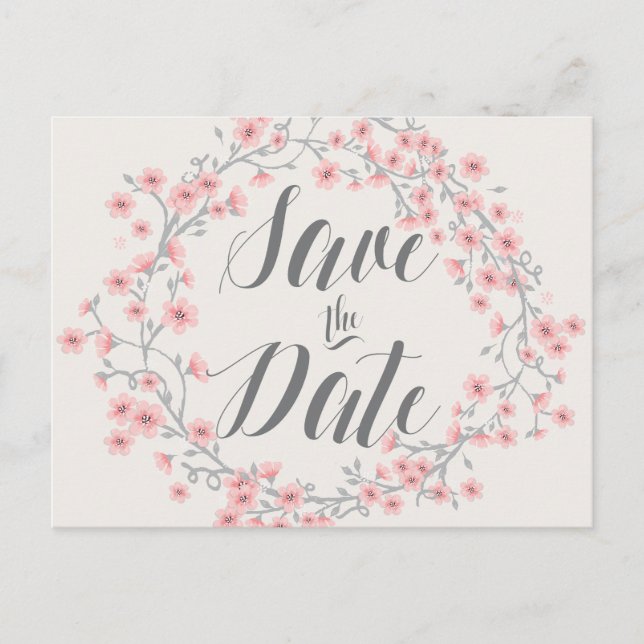 Floral Romantic Save The Date Postcards Wreath (Front)