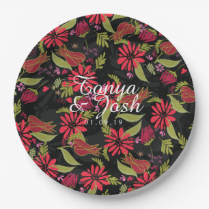 Floral Romantic Tulips and Roses Wedding Paper Plate