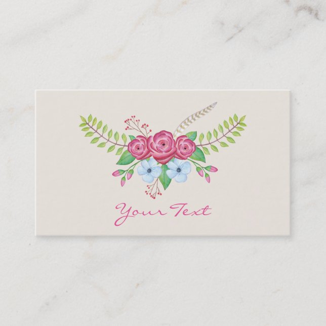Floral Romantic Watercolor Flowers Business Card (Front)