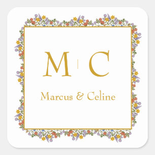 Floral Romantic Watercolor Wedding Square Sticker