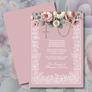 Floral Rosary Religious Funeral Condolence  Thank You Card