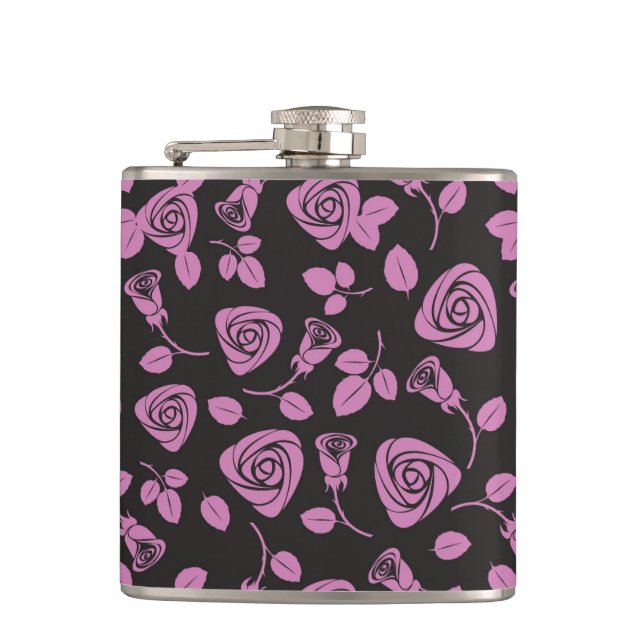 Floral Rose Background Hip Flask (Front)