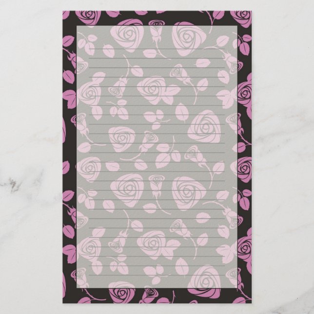 Floral Rose Background Stationery (Front)