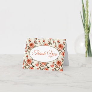 Floral Rose Botanical Salmon Colour Thank You Card